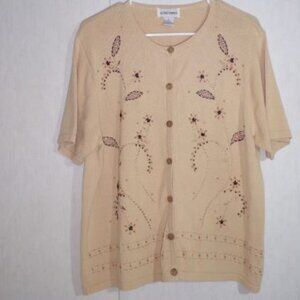 Alfred Dunner Womens Cardigan Sweater Size L Cream Grandmacore Beaded Embroidery